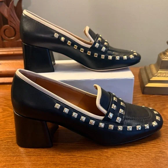 Tory Burch Perfect Black/Dulce De Leche Leather Studded Loafer Heel Size 5 $350 - Picture 9 of 14